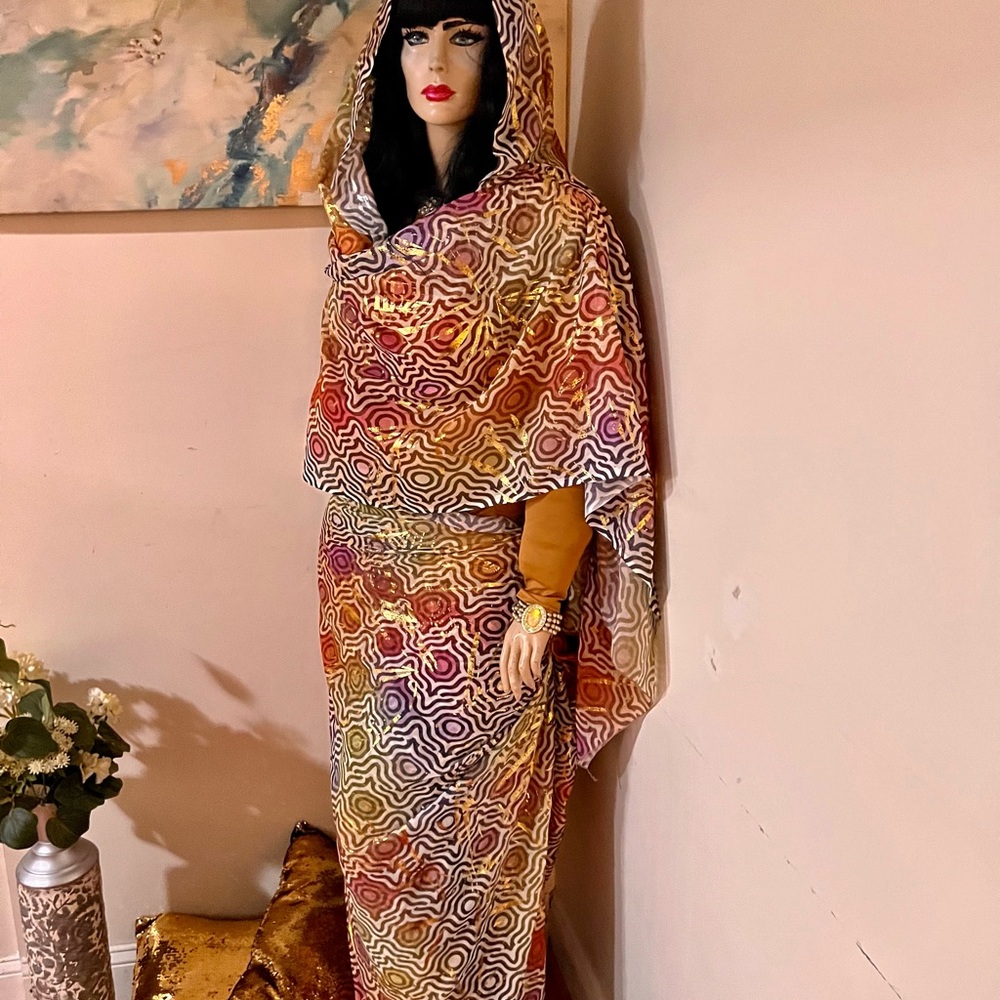 Sudanese you lafaya dress with golden stamps توتل ربط عريض جميل